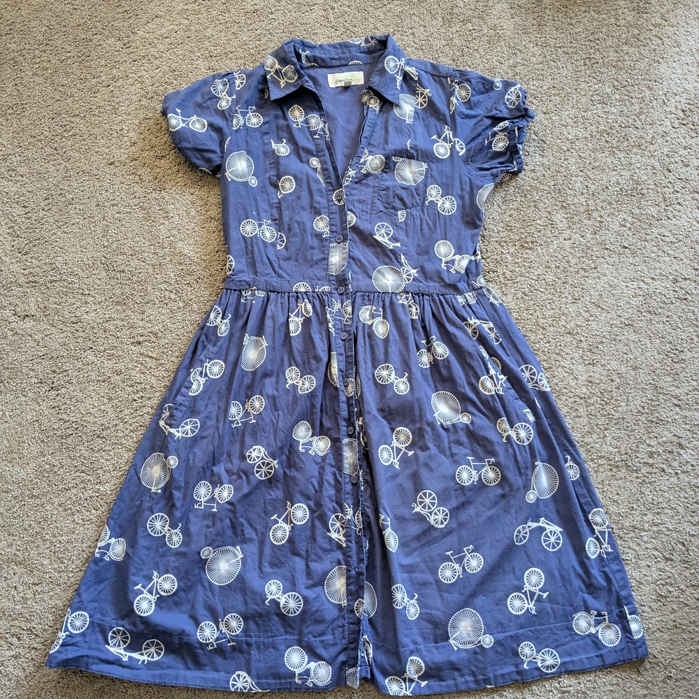 Blue Bicycle Print Dress